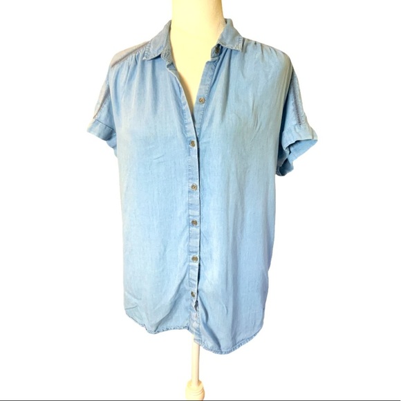 Beach lunch lounge 100% lyocell short sleeve button up chambray shirt Size S - Picture 1 of 8